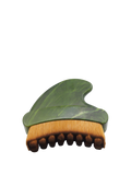 Gua Sha Dry Brush with green stone handle and soft bristles