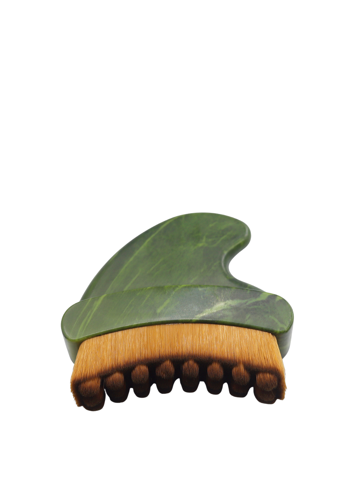 Gua Sha Dry Brush with green stone handle and soft bristles