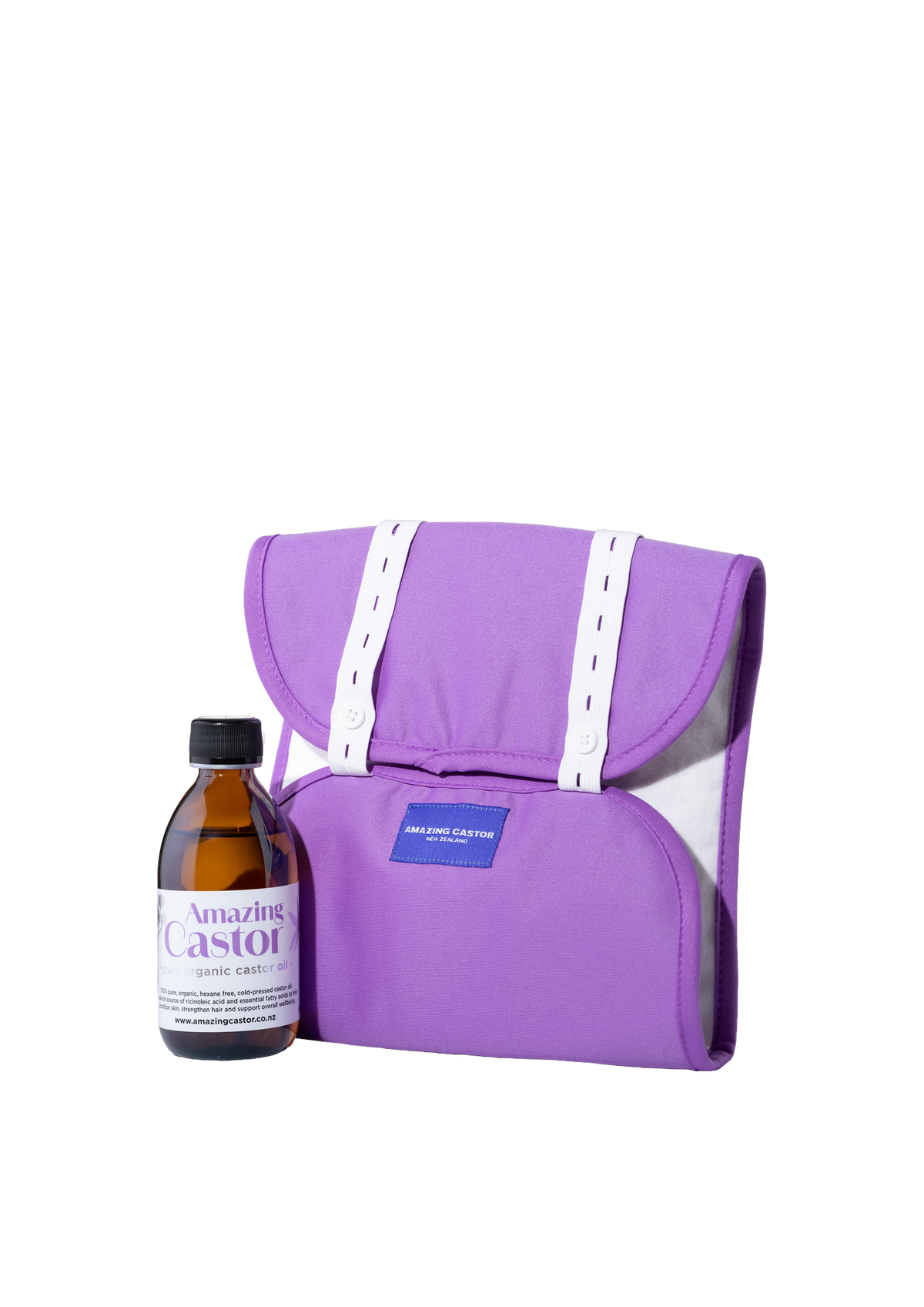 Starter Pack: 250ml organic castor oil with purple abdomen wrap